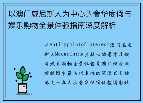 以澳门威尼斯人为中心的奢华度假与娱乐购物全景体验指南深度解析